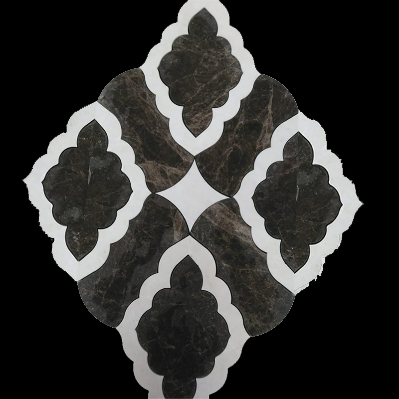 Clover Medallion Inlay Tile (Beige–White–Black)